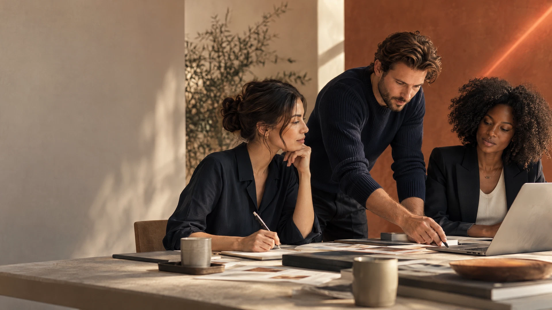 Marketing strategists collaborating in a contemporary studio